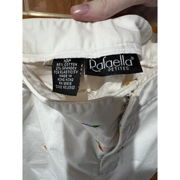 Rafaella White With Embroidered Flower Pants Slack Cotton Stretch - Picture 7 of 9